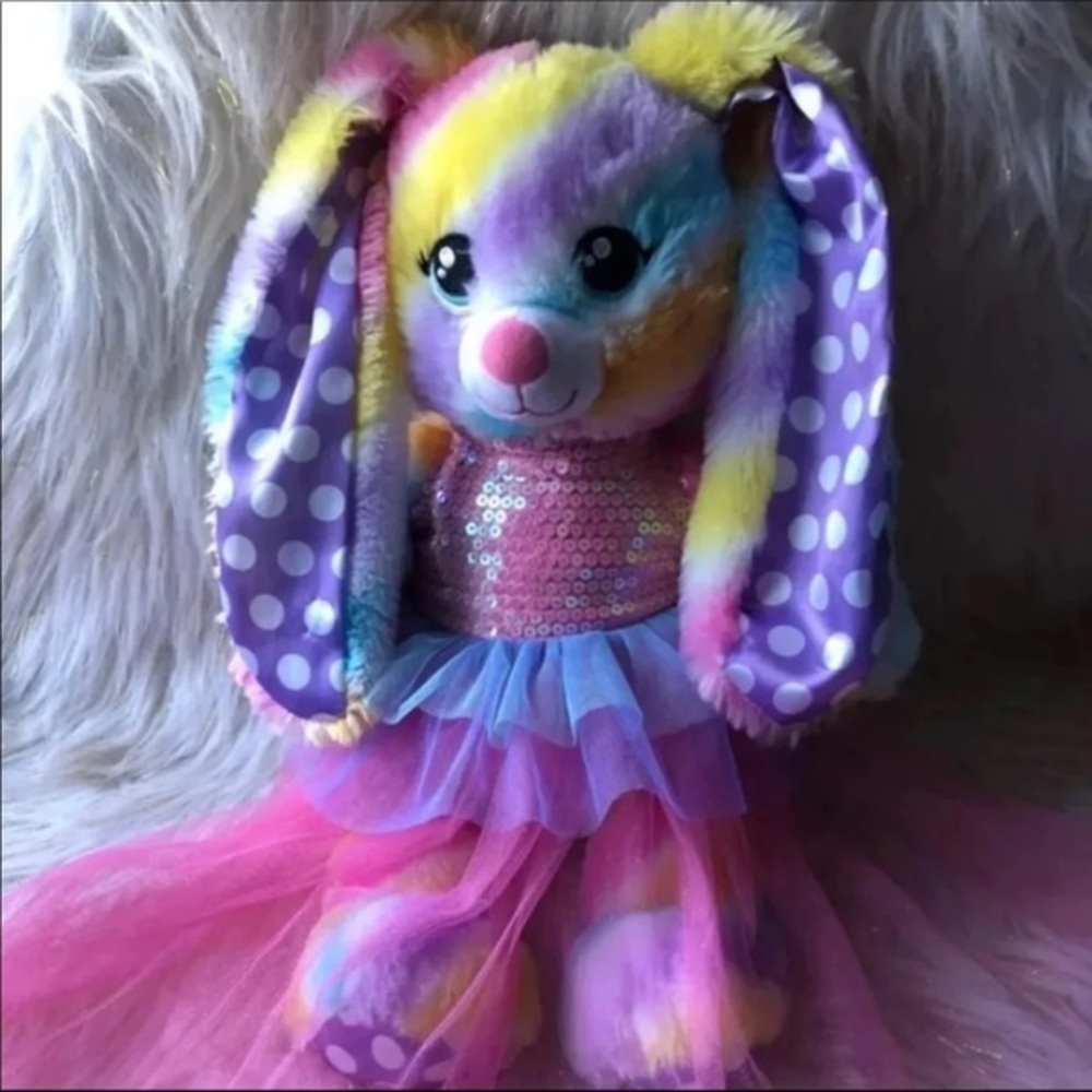 Build A Bear Rabbit make A bounce Sound Plush Stuffed Animal Multi Colors